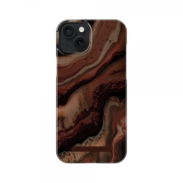 Ideal of Sweden iPhone 15 Plus Cover Fashion Case MagSafe Dark Amber Marble