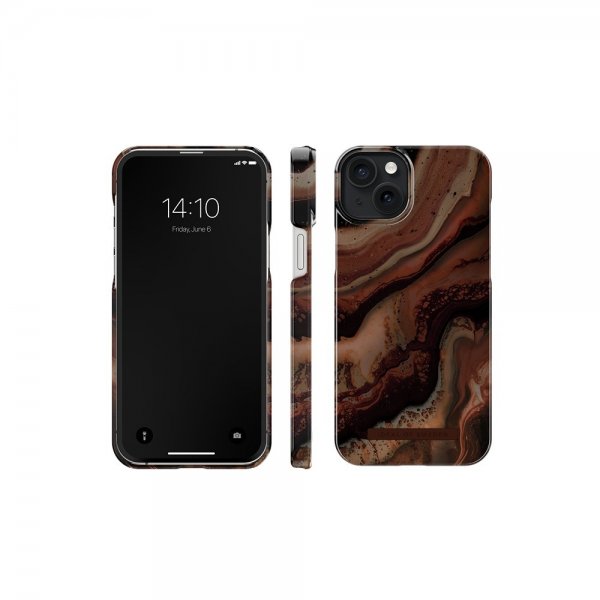 Ideal of Sweden iPhone 15 Plus Cover Fashion Case MagSafe Dark Amber Marble