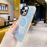 iPhone 15 Plus Cover Glitter MagSafe Blå