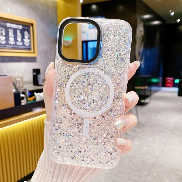 iPhone 15 Plus Cover Glitter MagSafe Hvid
