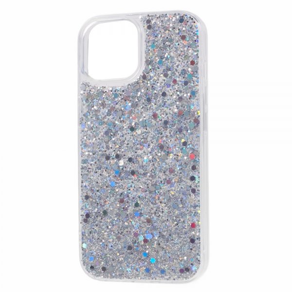 iPhone 15 Plus Cover Glitterpailletter Sølv
