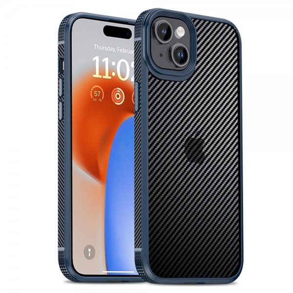 Ipaky iPhone 15 Plus Cover Kulfibermønster Blå