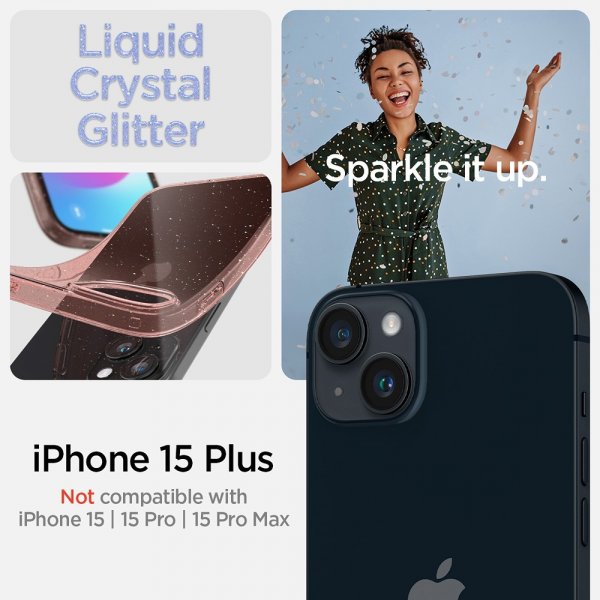 Spigen iPhone 15 Plus Cover Liquid Crystal Glitter Rose Quartz