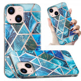 iPhone 15 Plus Cover Marmormønster Blå Grøn