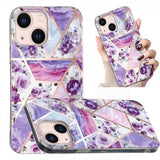 iPhone 15 Plus Cover Marmormønster Blomster Lilla