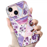 iPhone 15 Plus Cover Marmormønster Blomster Lilla