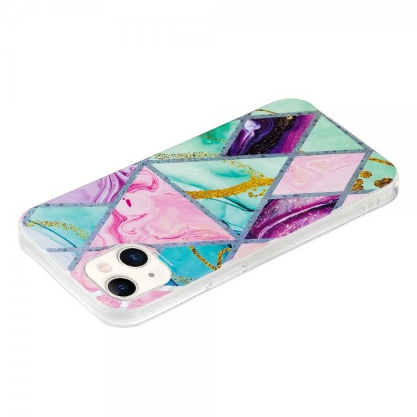iPhone 15 Plus Cover Marmormønster Grøn Lilla