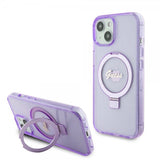 Guess iPhone 15 Plus Cover Ring Stand Glitter MagSafe Lilla