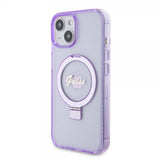 Guess iPhone 15 Plus Cover Ring Stand Glitter MagSafe Lilla
