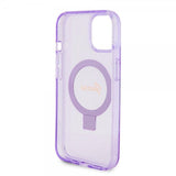 Guess iPhone 15 Plus Cover Ring Stand Glitter MagSafe Lilla