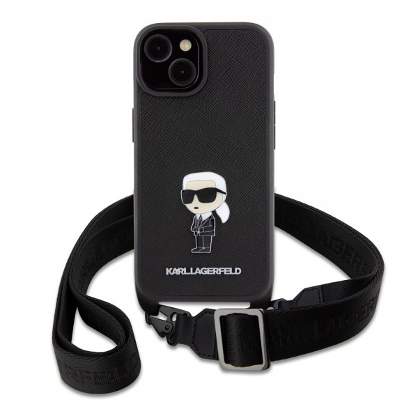 Karl Lagerfeld iPhone 15 Plus Cover Saffiano Crossbody Sort