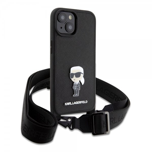 Karl Lagerfeld iPhone 15 Plus Cover Saffiano Crossbody Sort