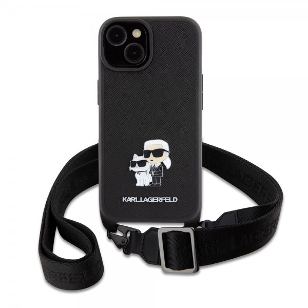 Karl Lagerfeld iPhone 15 Plus Cover Saffiano Karl & Choupette Crossbody Sort