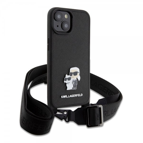 Karl Lagerfeld iPhone 15 Plus Cover Saffiano Karl & Choupette Crossbody Sort