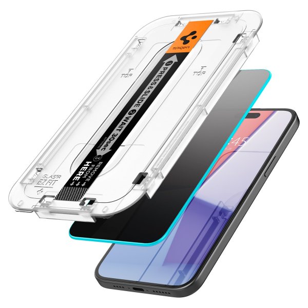 Spigen iPhone 15 Plus Skærmbeskyttelse GLAS.tR EZ Fit Privacy 2-pak