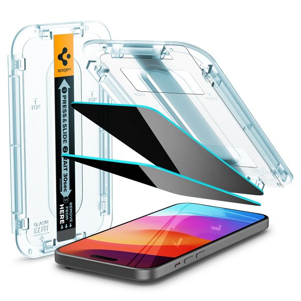 Spigen iPhone 15 Plus Skærmbeskyttelse GLAS.tR EZ Fit Privacy 2-pak