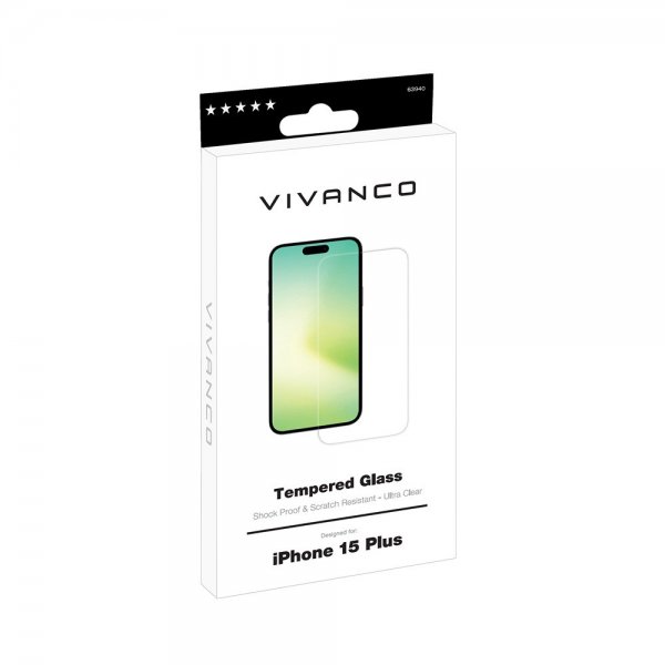 Vivanco iPhone 15 Plus Skærmbeskyttelse Hærdet Glas