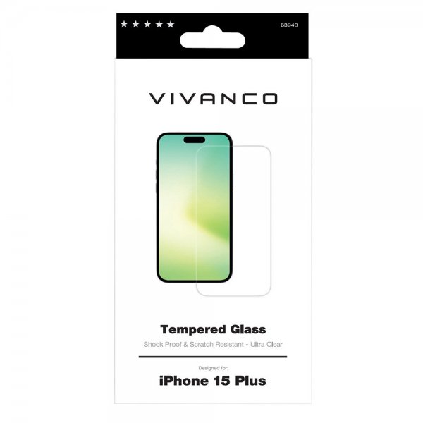 Vivanco iPhone 15 Plus Skærmbeskyttelse Hærdet Glas