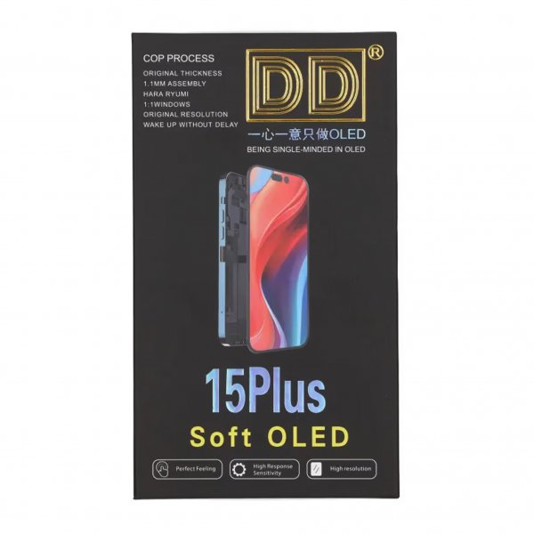 iPhone 15 Plus Soft OLED Skærm Høj Kvalitet Sort (DD mærke)