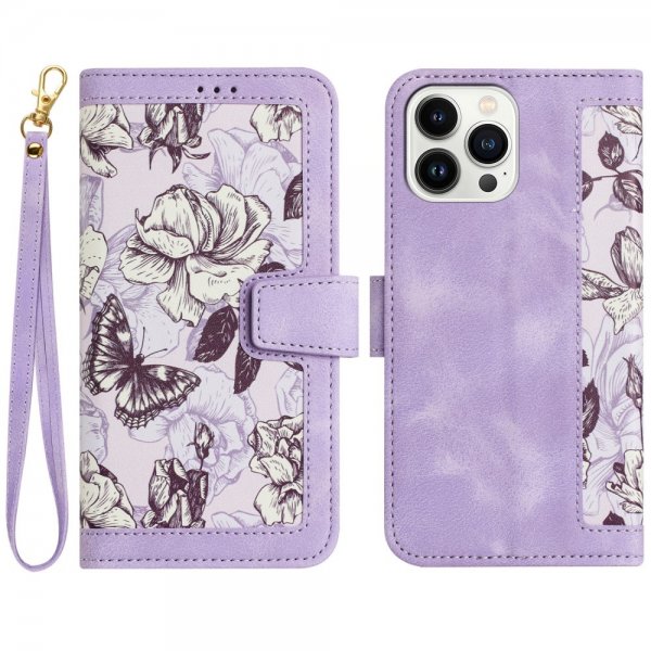 iPhone 15 Pro Cover Blomstermønster Lilla