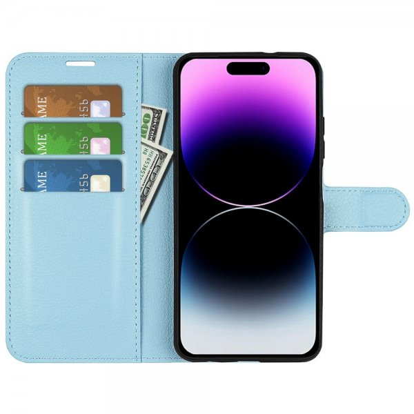 iPhone 15 Pro Cover Litchi Blå