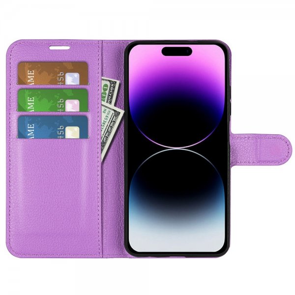 iPhone 15 Pro Cover Litchi Lilla