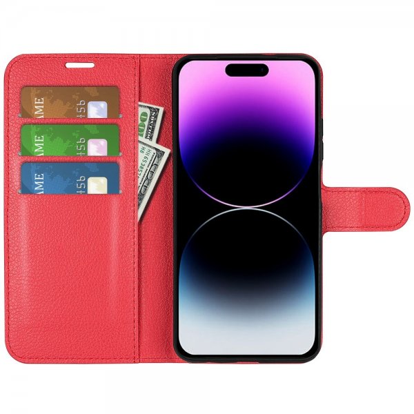 iPhone 15 Pro Cover Litchi Rød