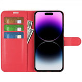 iPhone 15 Pro Cover Litchi Rød