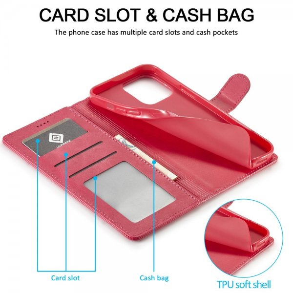 Lc.Imeeke iPhone 15 Pro Cover med Kortlomme Standerfunktion Magenta