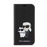 Karl Lagerfeld iPhone 15 Pro Cover NFT Karl & Choupette Patch Saffiano Sort