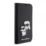 Karl Lagerfeld iPhone 15 Pro Cover NFT Karl & Choupette Patch Saffiano Sort