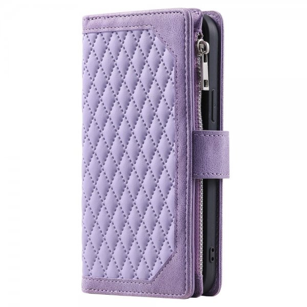 iPhone 15 Pro Cover Diamantmønster Lynlås Lilla