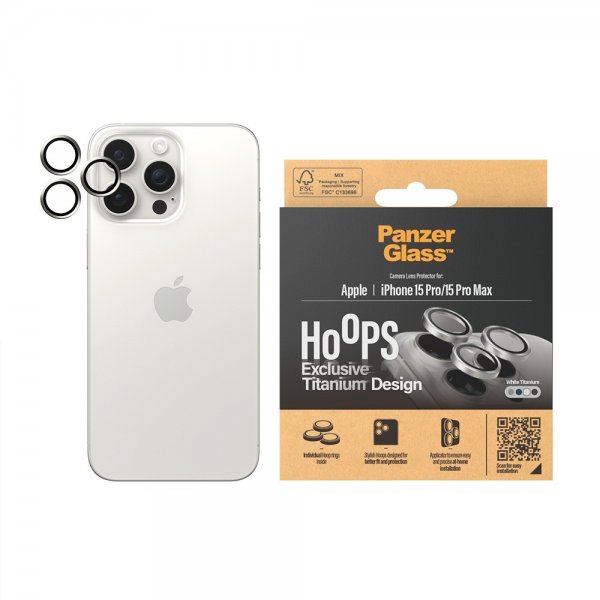 PanzerGlass iPhone 15 Pro/iPhone 15 Pro Max Kamera Beskyttelse Hoops White Titanium