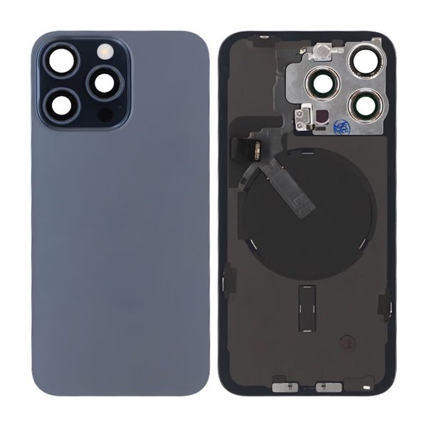 iPhone 15 Pro Max Bagside Glas Komplet OEM - Titanblå
