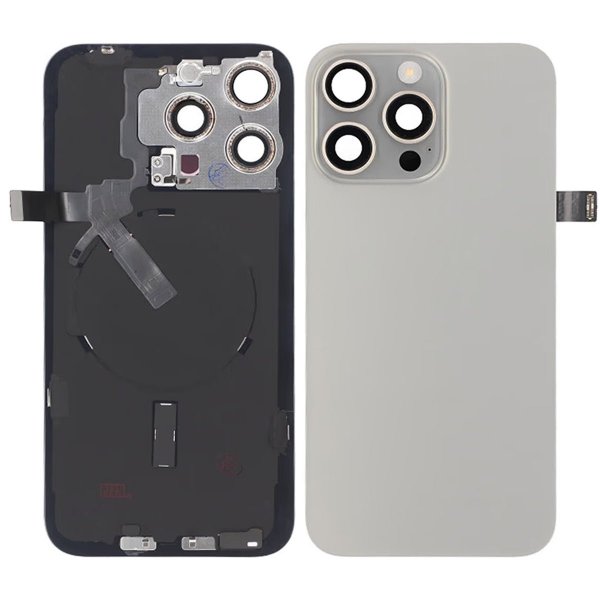iPhone 15 Pro Max Bagside Glas Komplet OEM - Naturlig Titanium
