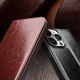 Qialino iPhone 15 Pro Max Etui Ægte Læder Brun