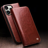 Qialino iPhone 15 Pro Max Etui Ægte Læder Brun