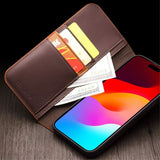 Qialino iPhone 15 Pro Max Etui Ægte læder Mat Brun