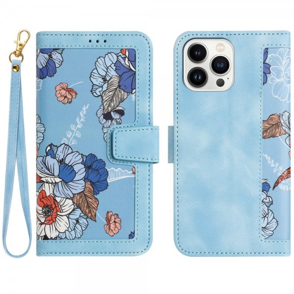 iPhone 15 Pro Max Cover Blomstermønster Lyseblå