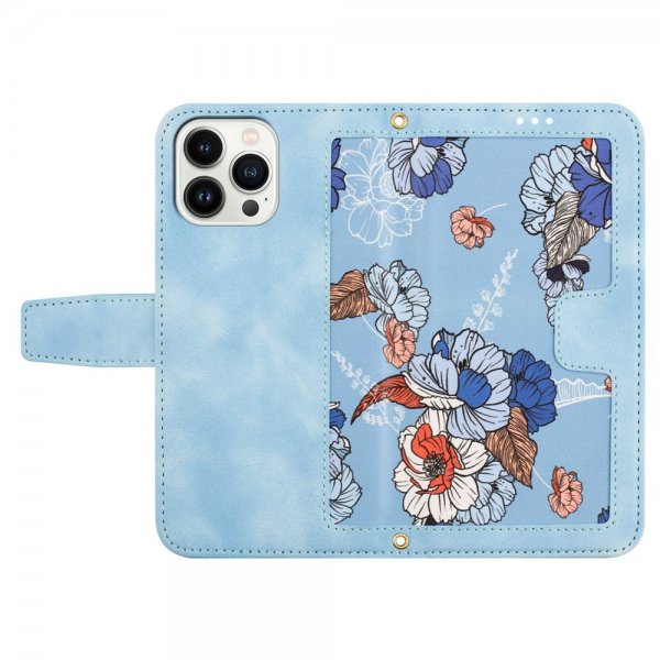 iPhone 15 Pro Max Cover Blomstermønster Lyseblå