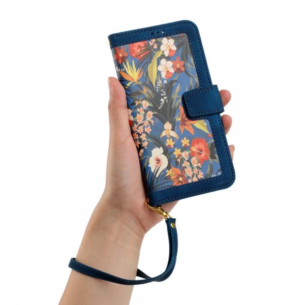 iPhone 15 Pro Max Cover Blomstermønster Mørkeblå