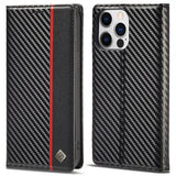 Lc.Imeeke iPhone 15 Pro Max Cover Kulstoffiberstruktur Rød Stribe Vertikal Sort
