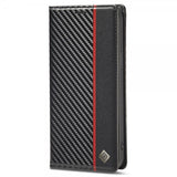 Lc.Imeeke iPhone 15 Pro Max Cover Kulstoffiberstruktur Rød Stribe Vertikal Sort