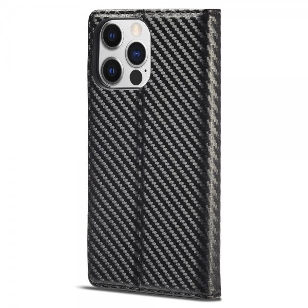 Lc.Imeeke iPhone 15 Pro Max Cover Kulstoffiberstruktur Rød Stribe Vertikal Sort