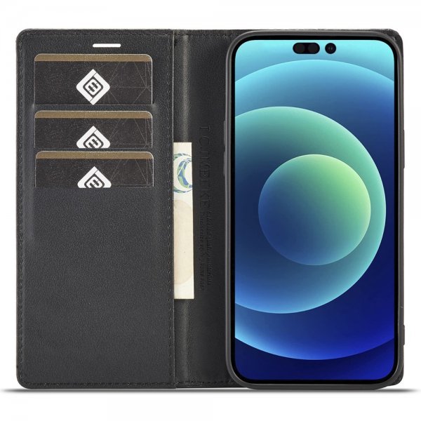 Lc.Imeeke iPhone 15 Pro Max Cover Kulstoffiberstruktur Rød Stribe Vertikal Sort