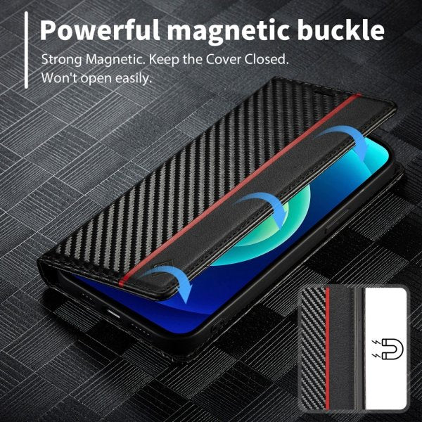 Lc.Imeeke iPhone 15 Pro Max Cover Kulstoffiberstruktur Rød Stribe Vertikal Sort