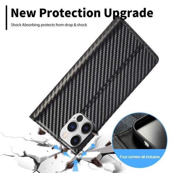 Lc.Imeeke iPhone 15 Pro Max Cover Kulstoffiberstruktur Rød Stribe Vertikal Sort