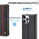Lc.Imeeke iPhone 15 Pro Max Cover Kulstoffiberstruktur Rød Stribe Vertikal Sort