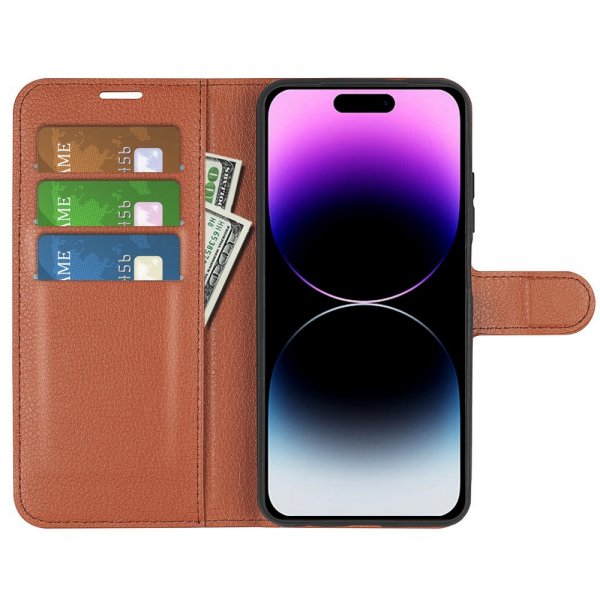 iPhone 15 Pro Max Cover Litchi Brun