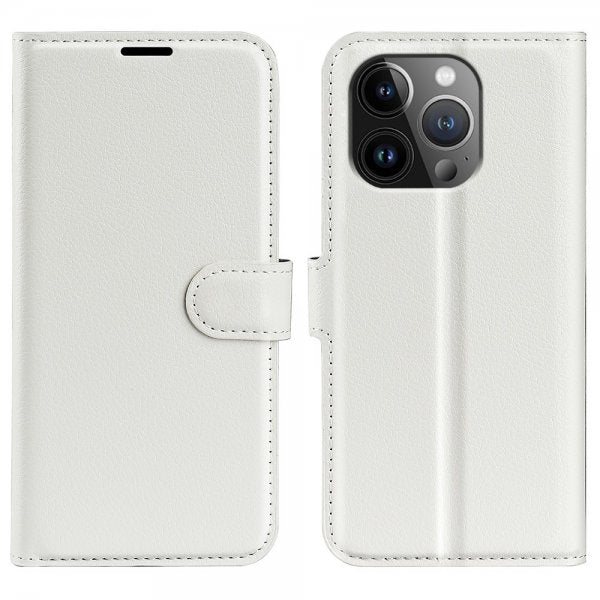 iPhone 15 Pro Max Etui Litchi Hvid